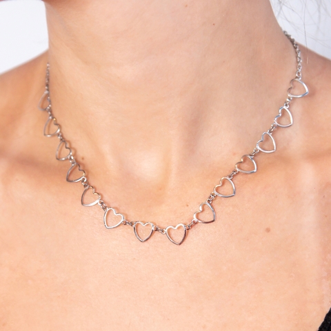 Choker 14 Corações em Aço Inox CKR33