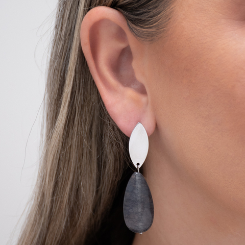 Brinco em Aço com Pedra Natural Jade Smoke ART 321