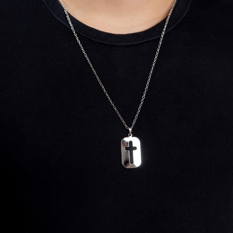 Corrente Masculina Placa e Cruz CRM32