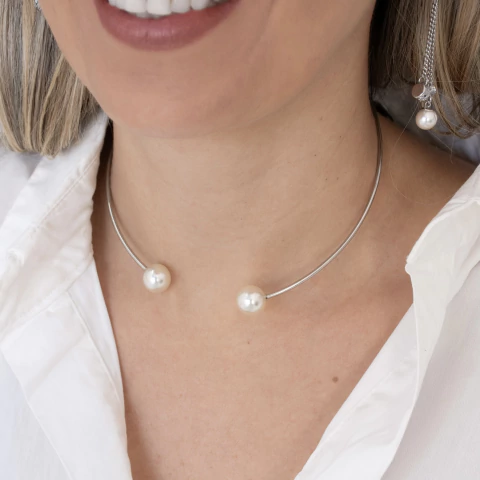 Gargantilha de Fio em Aço com Pérola 12mm GL276