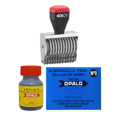 Combo numerador 12 bandas 3 mm de altura + Almohadilla + Tinta indeleble H33