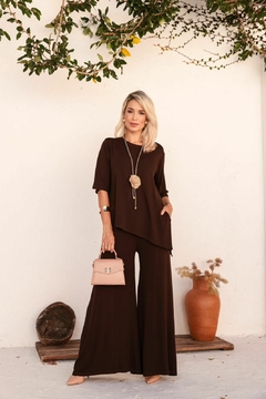 Conjunto pantalona Viscolycra único (38 ao 46) marrom