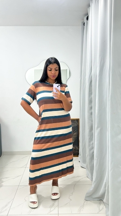 Vestido Mid listrado ,Viscolycra,único (38 ao 46) cor da foto