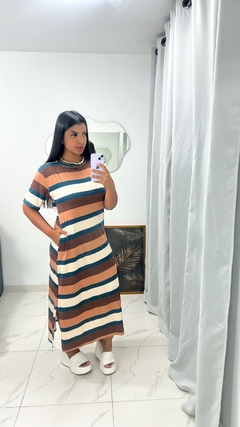 Vestido Mid listrado ,Viscolycra,único (38 ao 46) cor da foto - comprar online