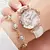 Relógio Feminino com Pulseira de Couro Moda Strass Kit com 6 pçs/ Relógio de Pulso - Pulseira - Colar - Anel - Par de Brincos - loja online