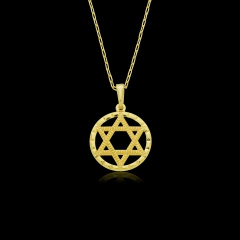 PINGENTE MEDALHA ESTRELA DE DAVI REDONDO VAZADO 2CM - BANHADO A OURO 18K