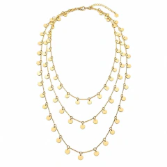 Colar Longo Dourado Três Voltas com Chapas