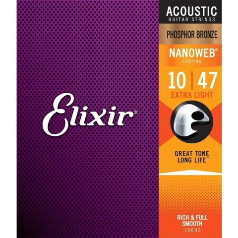 Encordoamento Elixir 010 Extra Light Phosphor Bronze p/ Violão Aço