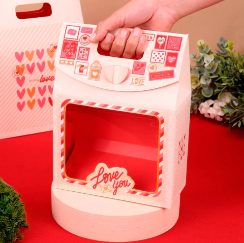 5 ou 10un Sacola Box Bag Média Com Visor Love You 26x19cm - 4916