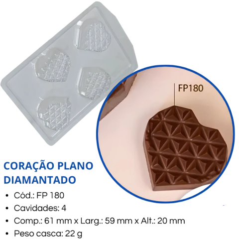 Forma de 3 Partes Para Coração Tablete Diamantado Pequeno - FP180 CRYSTAL F. - comprar online