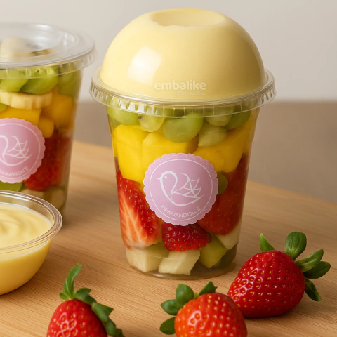 Copo Com Tampa Bolha e Reta Plástico Pet Transparente Tampa Com Divisória 350ml Para Sobremesas e Copo da Felicidade