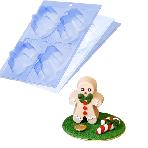Molde de silicone para bolachas em formato de bonequinho de Natal, a bonequinho decorado em pasta americana.
