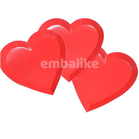 8un Prato de Papel Ecológico Formato Coração Vermelho 18cm