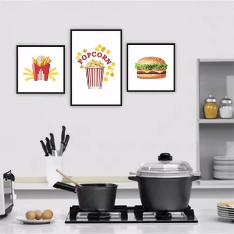 Plaquinha Placa Quadro Kit Cozinha Pipoca Hambúrguer Comida