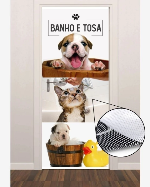 Adesivo PERFURADO banho e tosa pet shop para vidro AP2