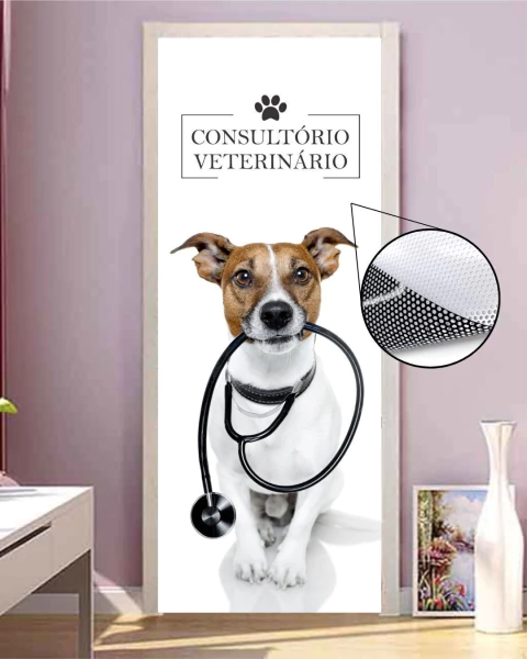 Adesivo PERFURADO veterinário pet shop para vidro AP70