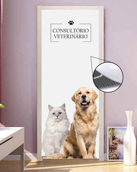 Adesivo PERFURADO veterinário pet shop para vidro AP8