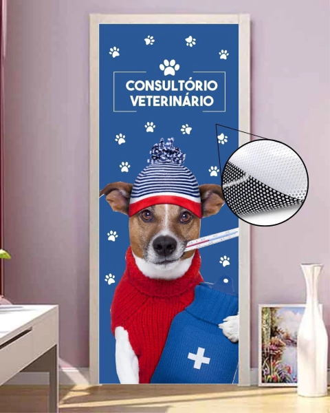Adesivo PERFURADO veterinário pet shop para vidro AP90