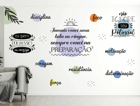 Adesivo de parede preparação ringue esportes lutas motivação foco decoração criativa sem fundo BF45 - comprar online