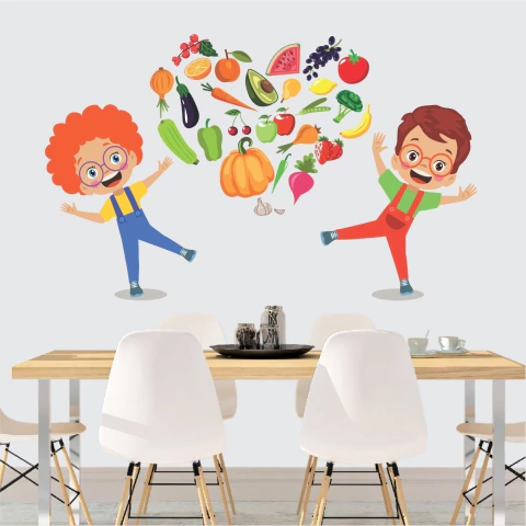 Papel de parede infantil educativo com crianças e frutas coloridas R63 - comprar online