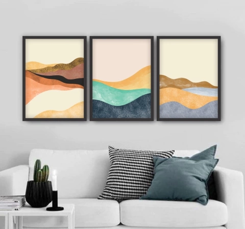 Conjunto de Quadros Decorativos Paisagem Mar Abstrato
