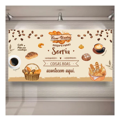 Papel de Parede Padaria Café Pães e Frases Motivacionais PD11 1,20x60cm - comprar online