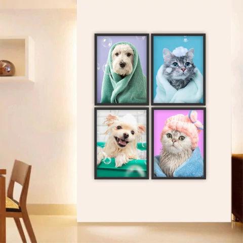 Conjunto de 4 Quadros Pet Shop Pt8