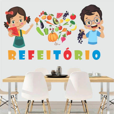 Papel de Parede Infantil Refeitório Escolar – Decoração Divertida para Educação Alimentar R69 - comprar online
