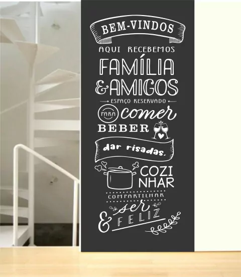 PAdesivo Lousa Papel Parede Decorativo Cozinha Bem Vindo CZ23