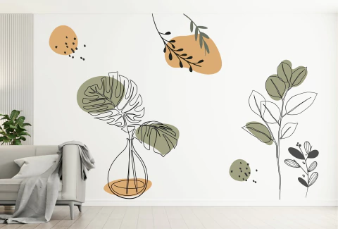 Papel de Parede Minimalista Folhas Abstratas Verde Bege Moderno Sala Quarto b212 - comprar online