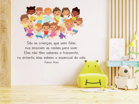 Papel de parede infantil educativo com frase de Rubem Alves e crianças PC21 - comprar online