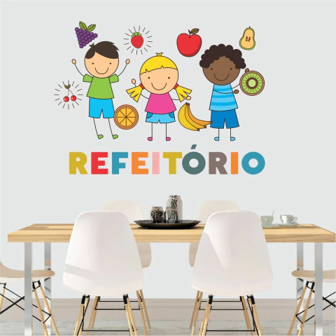 Papel de parede infantil divertido para refeitório com frutas e crianças coloridas - R60 - comprar online
