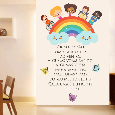 Papel de Parede escolar Infantil Arco-Íris com Frase Motivacional e Borboletas PC14 1,50x70cm - comprar online