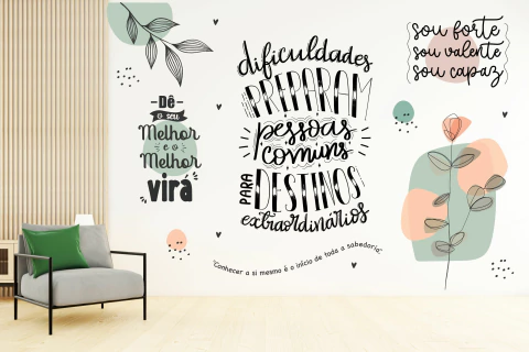 Adesivo Decoração Parede Frase Motivação Destino Extraordinário Criativa Elegante Boho Floral BP91 - comprar online