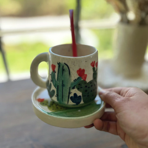 Set de Pocillo mas plato chico Cactus