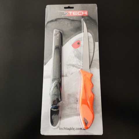 CUCHILLO FILETEAR TECH MANGO NARANAJA CON FUNDA Y BLISTER