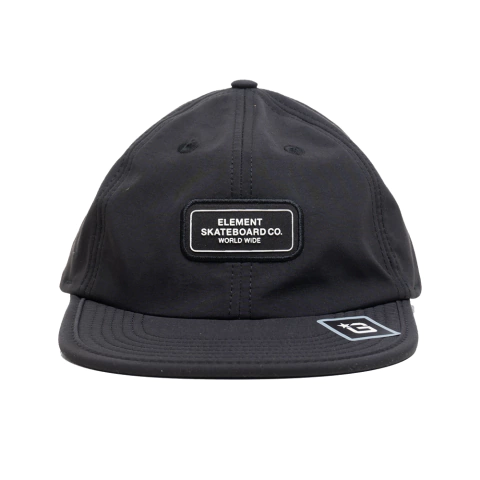 Boné preto Element 6Panel Miles com logo bordado na parte frontal, modelo strapback, acessório de moda urbana.