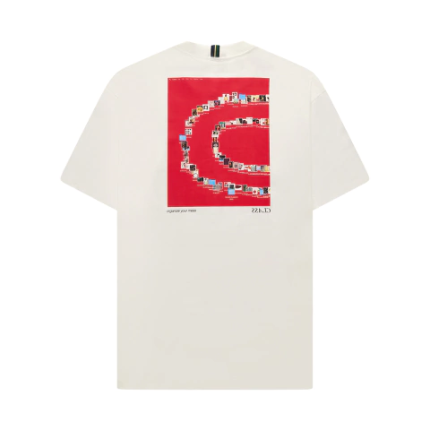 Camiseta Class Mini Cls Desktop Off-White com estampa gráfica colorida nas costas, moda masculina lançamento.