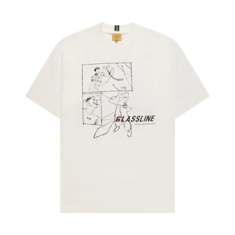 Camiseta masculina Class Glassline Off-White #3 com estampa ilustrada em preto e detalhes modernos.