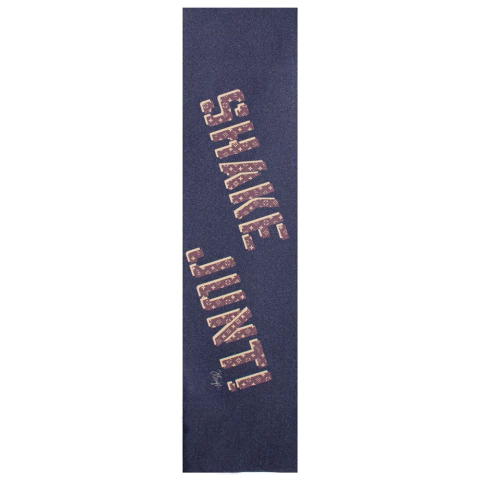 Lixa de skate preta Shake Junt Zion Wright com estampa personalizada e letras grandes na diagonal.