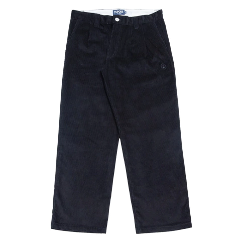 Calça masculina Tupode 994 de veludo preta, modelagem reta, vista frontal.