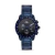 Relógio Masculino Redondo Chrono Tech Azul com pulseira metálica, mostrador preto e detalhes em azul, ideal para homens que buscam estilo e elegância.