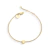 Customizable gold coin bracelet for women with a delicate chain and round coin charm, displayed on a white background.