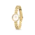 Relógio feminino pequeno dourado modelo Petite Madison com pulseira de elos e mostrador minimalista.