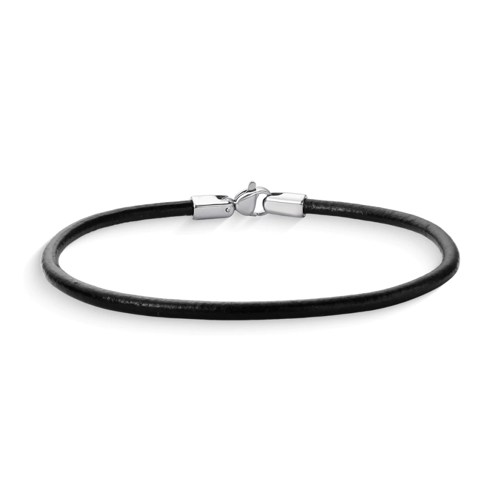 Pulseira Slim de Couro Preto Masculina