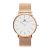relógio minimalista feminino pulseira aço rosé gold fundo branco