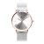relogio minimalista pulseira prata metal com detalhes em rosé gold
