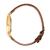 Side view of Bronx Gold 40mm men's wristwatch with brown leather strap and gold casing.