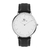 relógio minimalista pulseira couro preta fundo branco com prata
