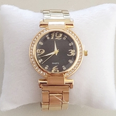 Relógio Feminino Luxo Dourado Fundo Preto + Pulseira Feminina - comprar online